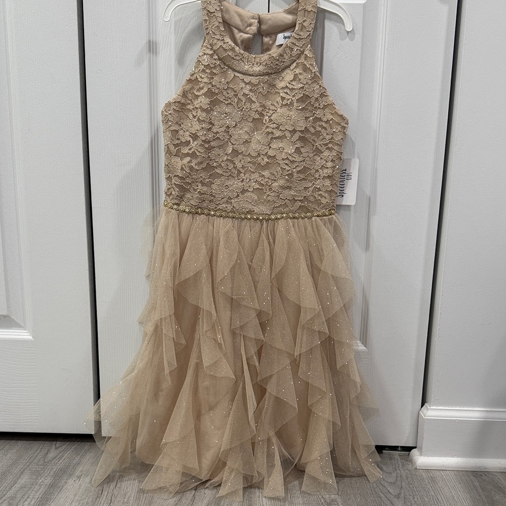 Speechless Kids Dress in Gold and Beige Lace with Tulle - NWT